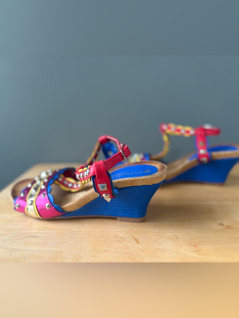 Patrizia Colorful Studded Wedge Sandals Size 37 EU Boho Festival Ankle Strap - Picture 7 of 9